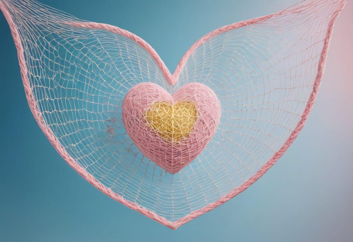 A heart-shaped safety net symbolizing protection, with diverse hands gently reaching out from different backgrounds, representing affectionate connections. The background features soft pastel colors illustrating a warm and inviting atmosphere. Include icons of various insurance plans hovering around the net, showcasing customization. Emphasize the themes of security, care, and community. vibrant colors. super-realistic.